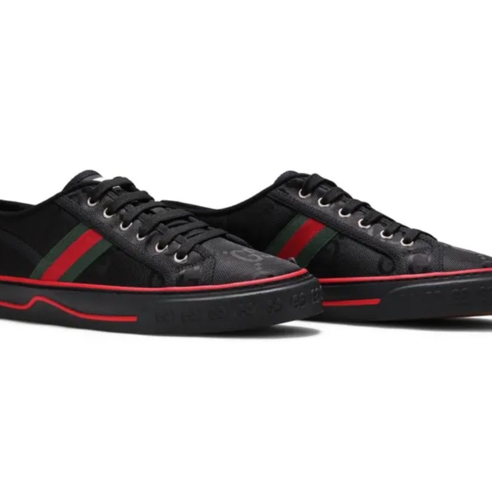 Gucci NEW 1977 Off the Grid Low Men's Black Sneakers with Red and Green Stripes